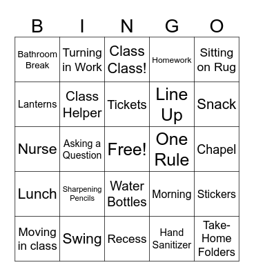 School Bingo Card