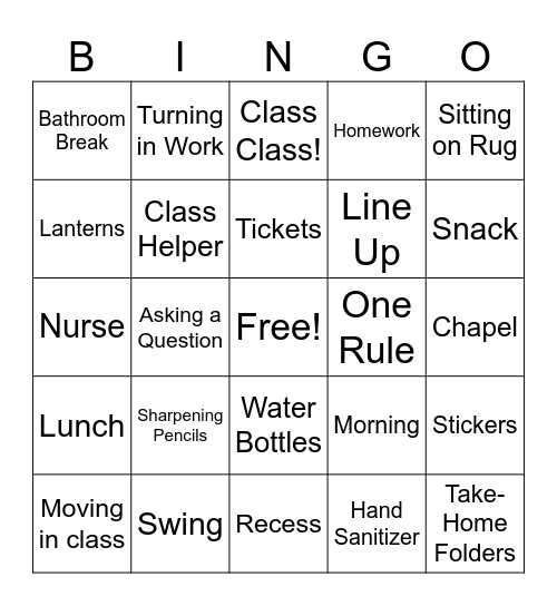 School Bingo Card