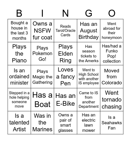 Get to know your Co-Worker Bingo Card