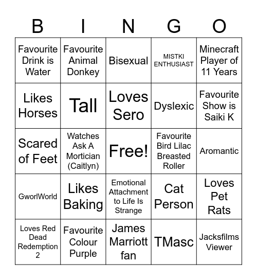 Sun’s Bingo Card