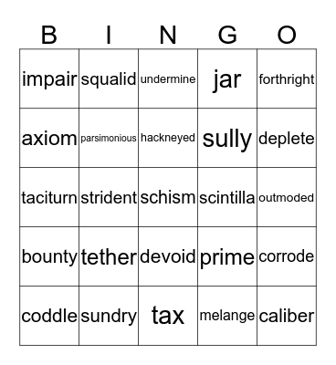 Wordmasters #1 Bingo Card