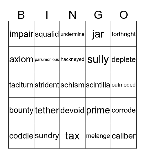 Wordmasters #1 Bingo Card