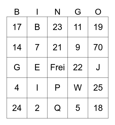 Alphabet und Zahlen Bingo Card