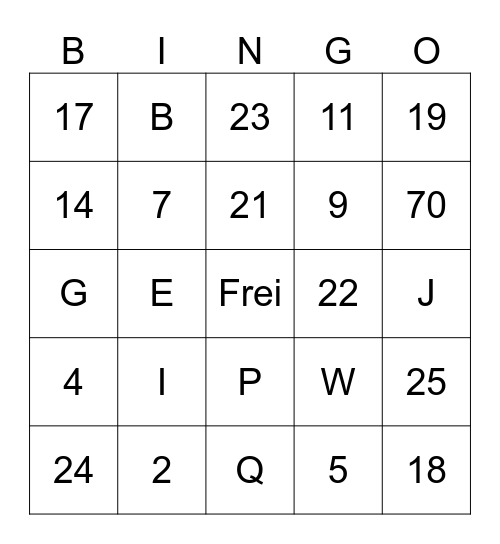 Alphabet und Zahlen Bingo Card