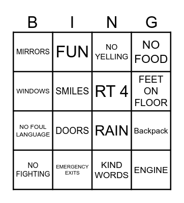 SCHOOL BUS Bingo Card