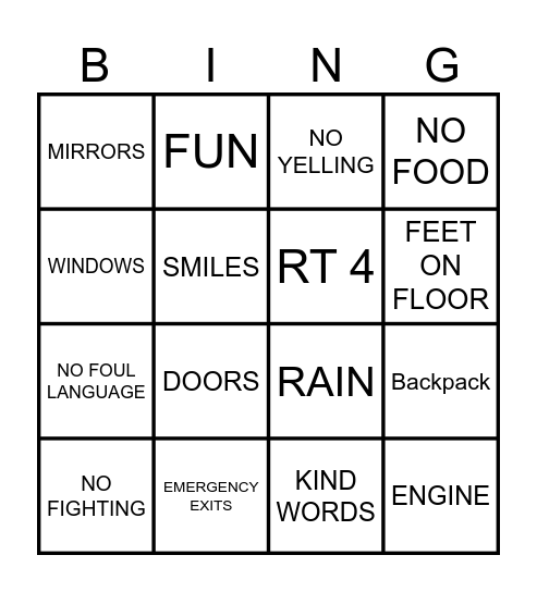 SCHOOL BUS Bingo Card