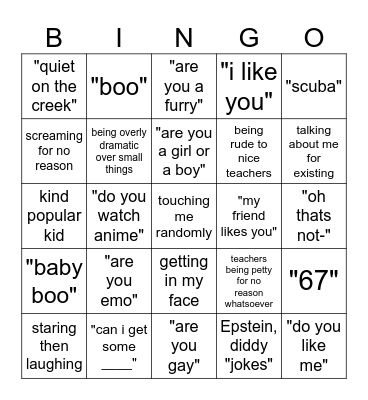 Insufferable Back to School Bingo Card