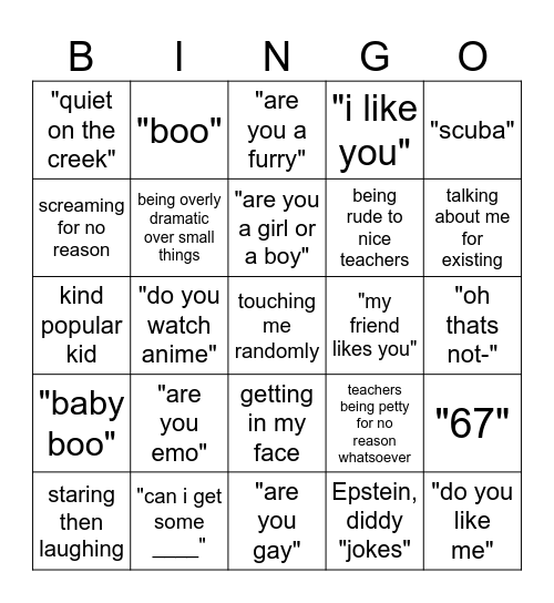 Insufferable Back to School Bingo Card