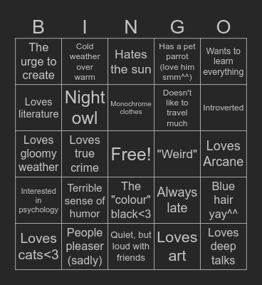 Meee(　・ω・) Bingo Card