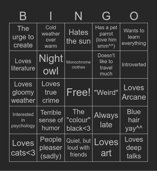 Meee(　・ω・) Bingo Card
