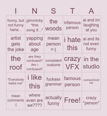 insta music bingo Card