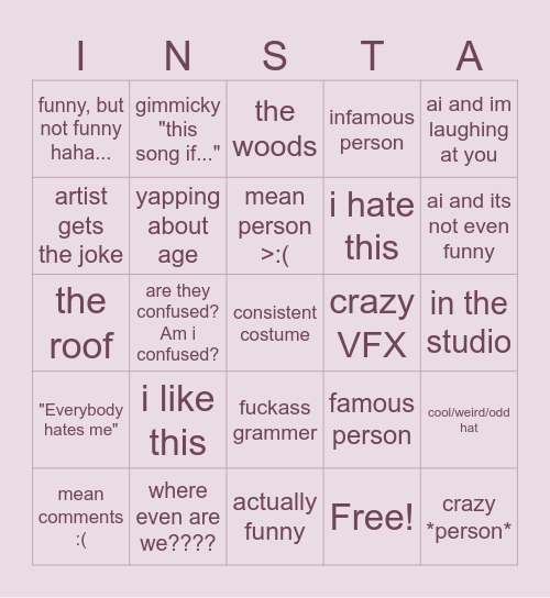 insta music bingo Card