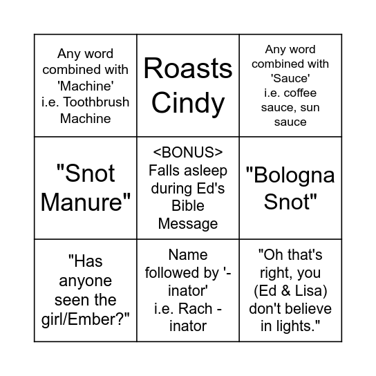 Uncle Darrell Lingo Bingo Card
