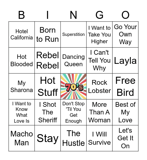 70's Bingo Card