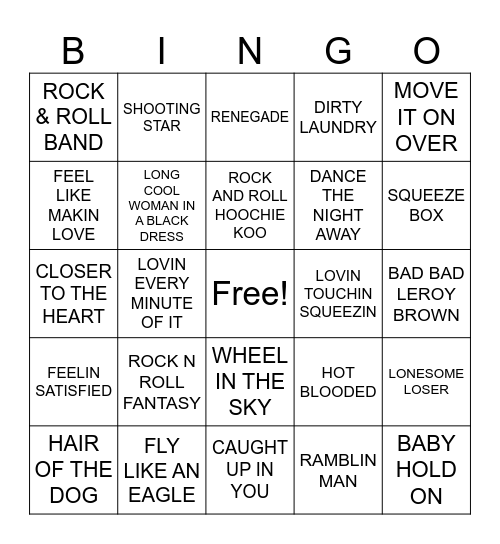 CLASSIC ROCK Bingo Card