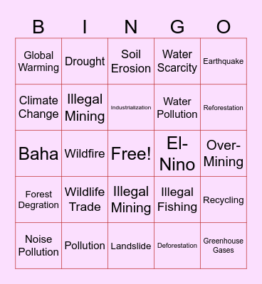 Environmental Bingo Card
