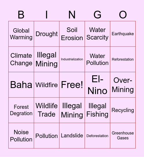 Environmental Bingo Card