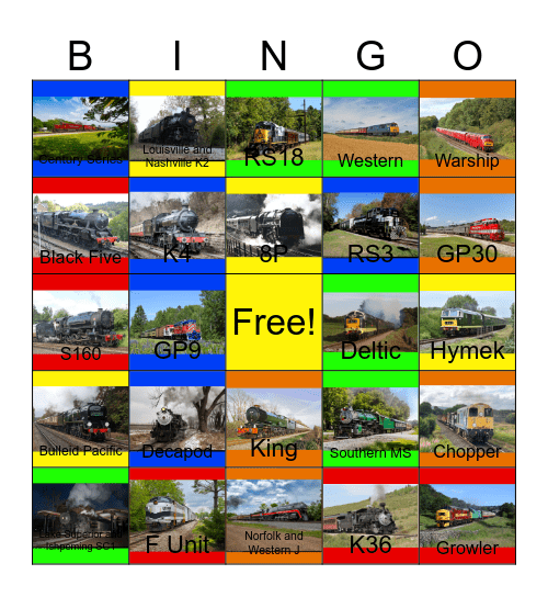 Dinner Trains that I would like to film while Laurie passed away Bingo Card