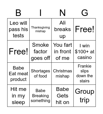 End of year Bingo Card