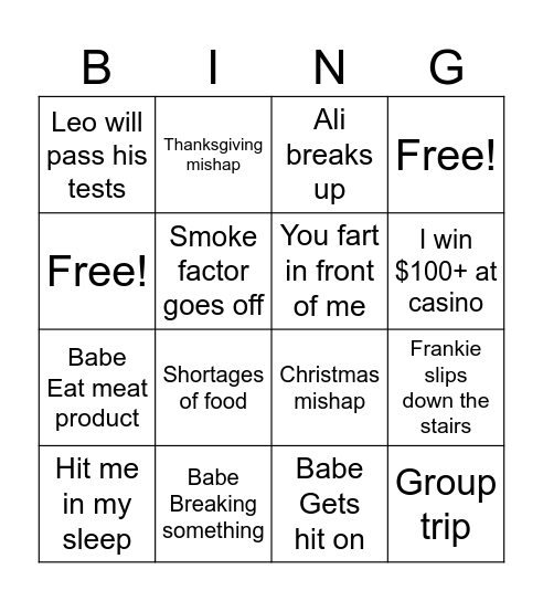 End of year Bingo Card