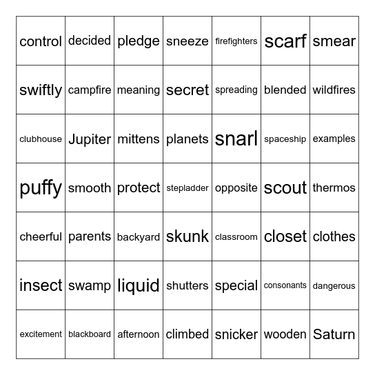 G3 Galaxy Week C Phonics Fall 2026 Bingo Card