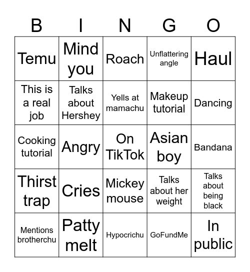 Bingo Chu Bingo Card