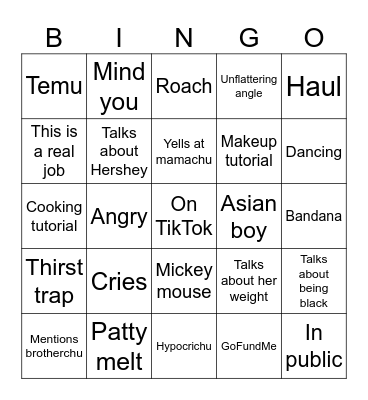 Bingo Chu Bingo Card