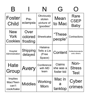 Villains Bingo Card