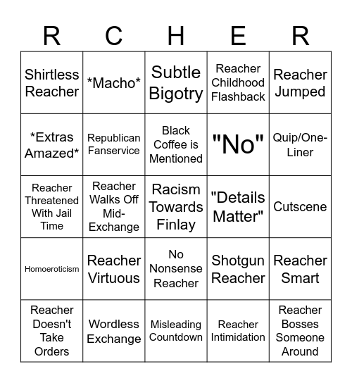 Reacher Bingo Card