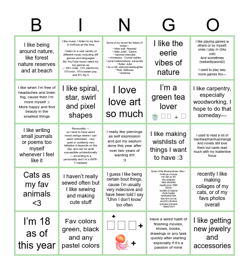Ru’s bingo Card