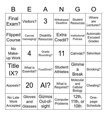 Syllabus Beango! Bingo Card