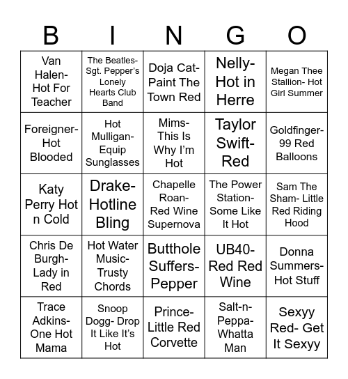 Radio Bingo "Red" "Hot" "Chili" "Peppers" Bingo Card