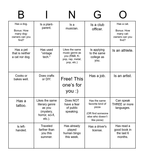 Who's in NB16? Find someone who... Bingo Card