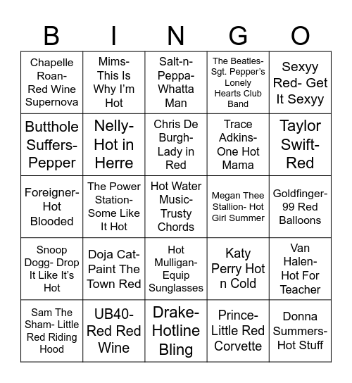 Radio Bingo "Red" "Hot" "Chili" "Peppers" Bingo Card