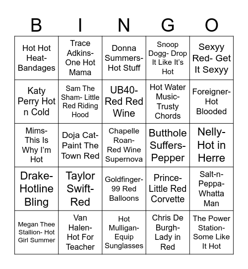 Radio Bingo "Red" "Hot" "Chili" "Peppers" Bingo Card