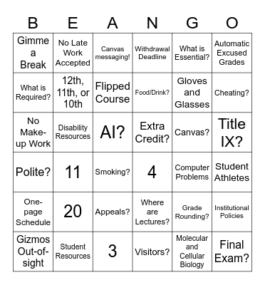Syllabus Beango! Bingo Card