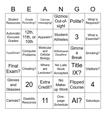 Syllabus Beango! Bingo Card