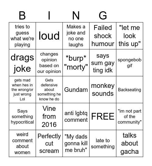 Tony bingo Card