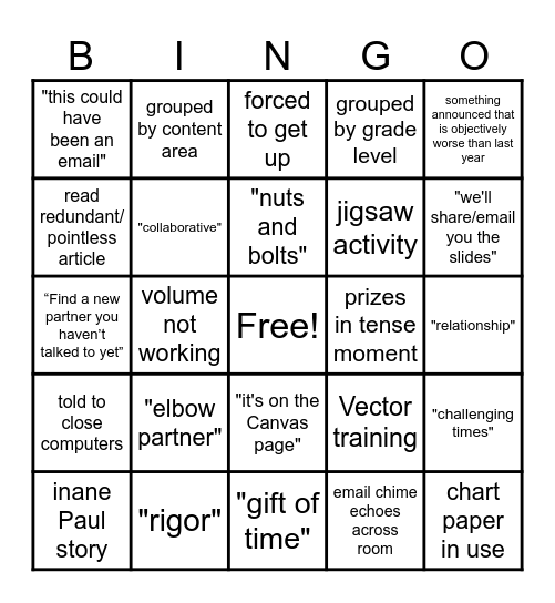 Preservice Bingo Card