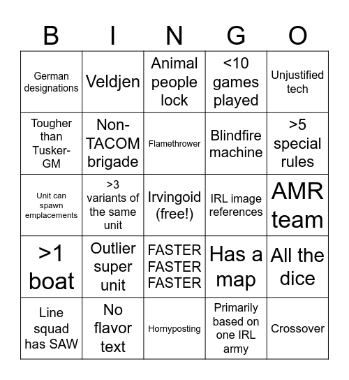 Morgis's Firelock Homebrew Bingo Card
