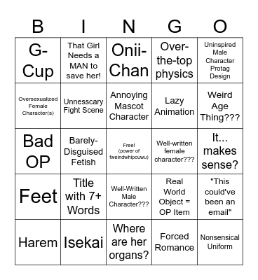 Anime Bingo Card