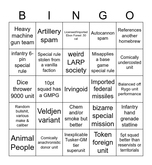 Opti's Firelock Homebrew Bingo Card