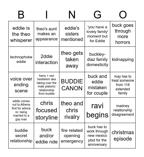 911 s10 Bingo Card