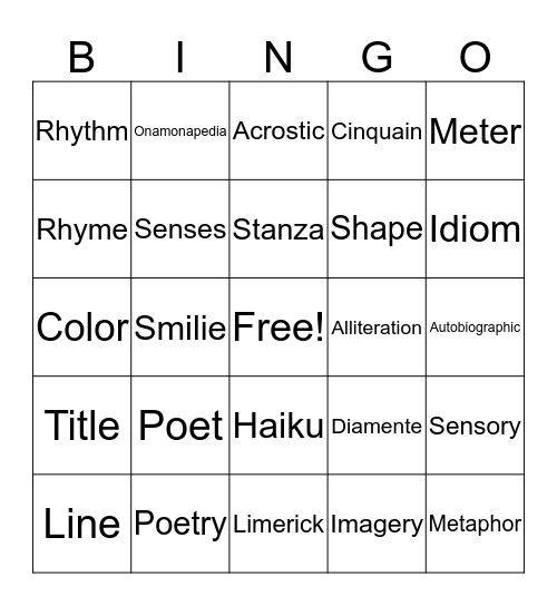 Poems Bingo Card