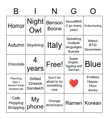 Bingo and Buns: Renz Edition Bingo Card