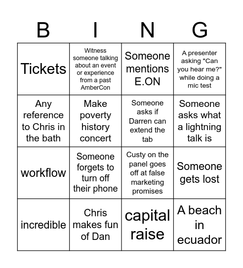 Ambercon Bingo Card
