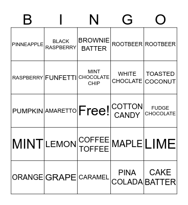 ICE CREAM FLAVORS Bingo Card