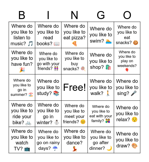 B9 L5,6 Where Questions Bingo Card