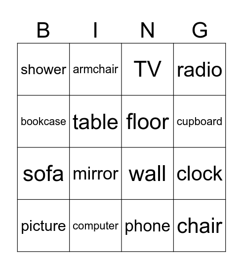 Thing in the house Bingo Card