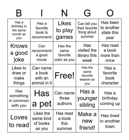 Books and Buddies Bingo Card
